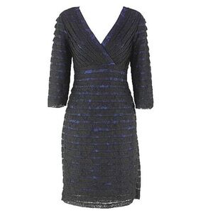 Adriana Pappell Lace Pleated Sheath 3/4 Sleeve Dress